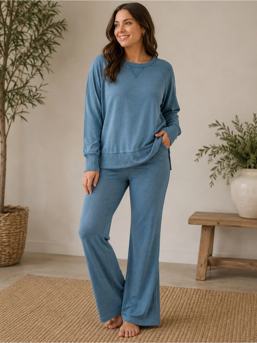 Maurices Blue Lounge Set | Ribbed Sweatshirt & Wide Leg Pants Matching Set